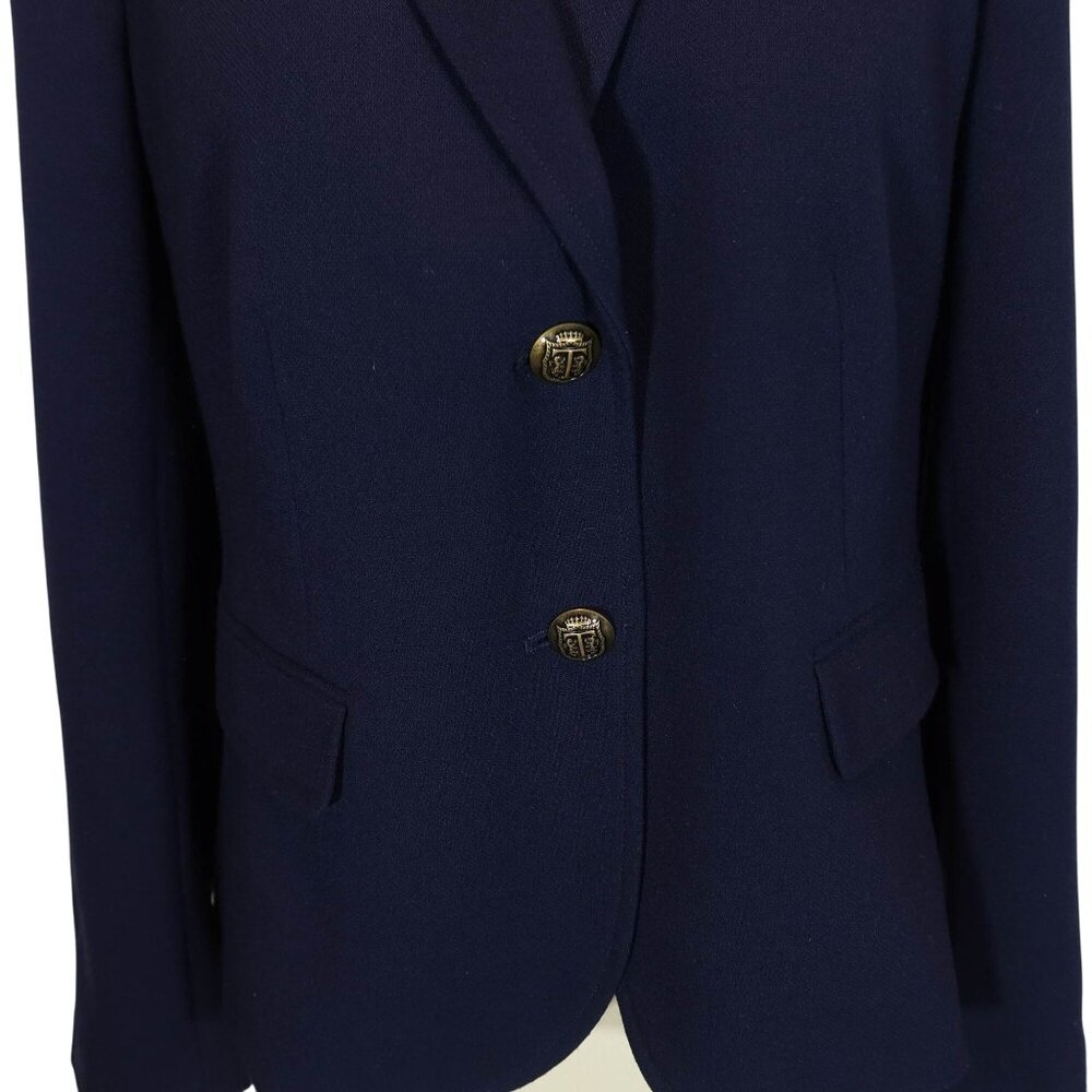 TALBOTS Navy Blue Ponte Knit Ornate Button Blazer Size 8 Nautical Preppy Office - Picture 6 of 9